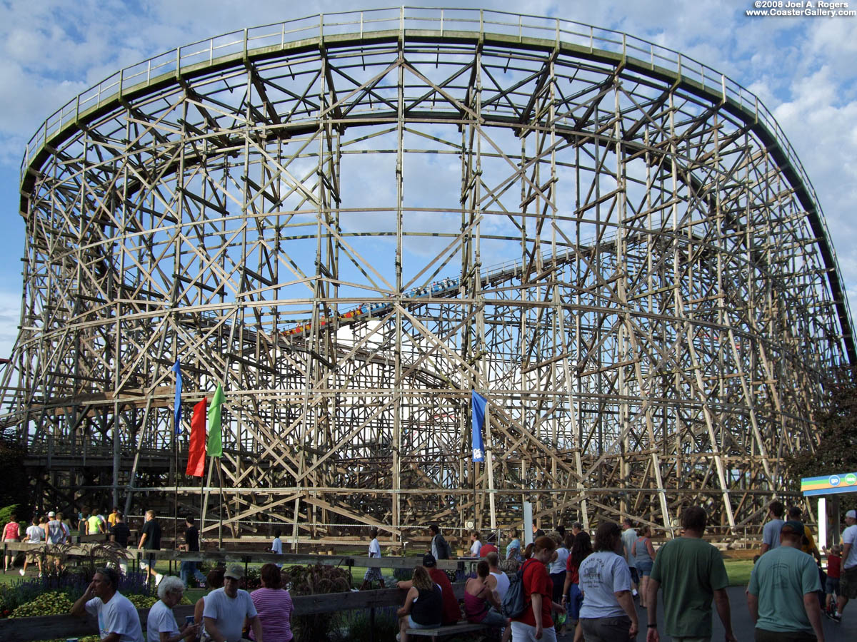 Steel roller coaster with wood supports