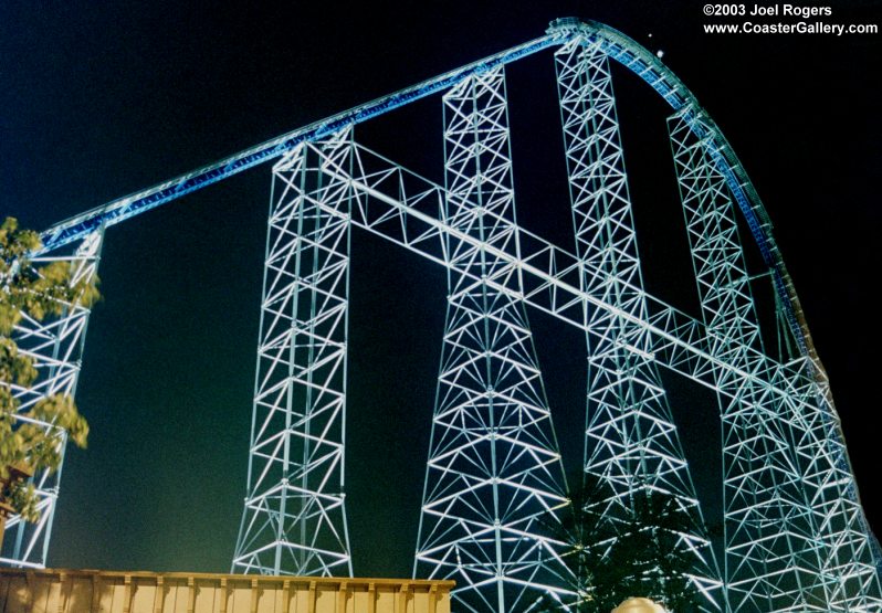 Millennium Force roller coaster at night