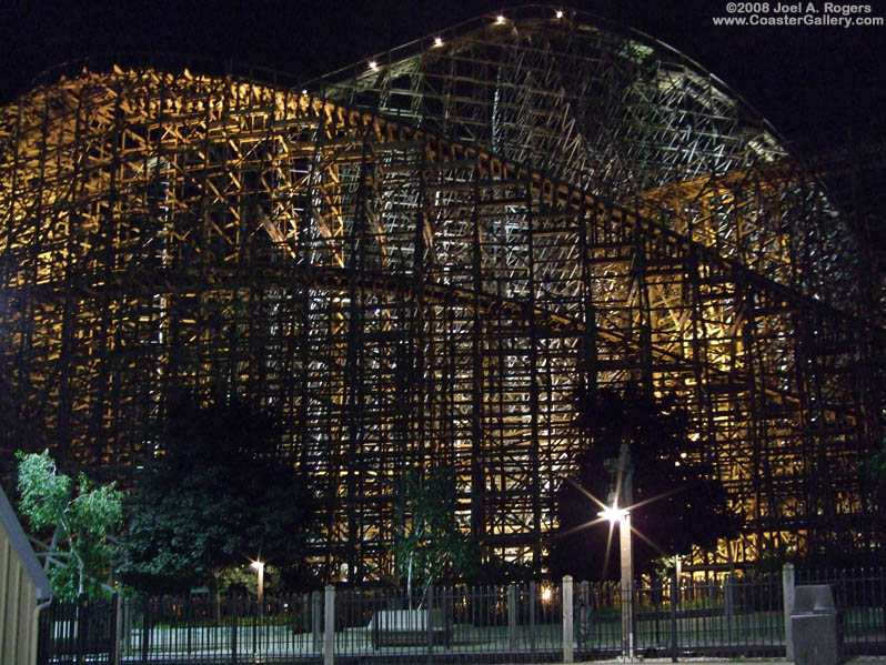 Mean Streak at night. The ride is currently Steel Vengeance due to modifications by Rocky Mountain Construction.