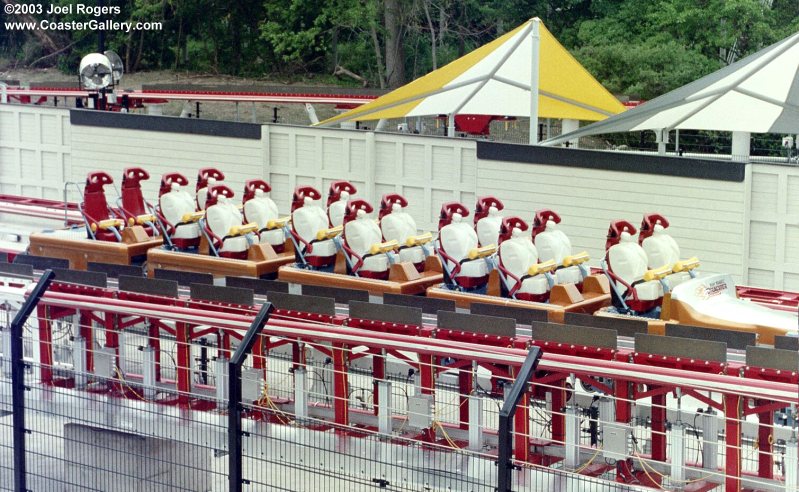 Top Thrill Dragster train on transfer track