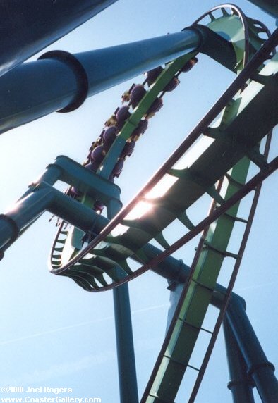 Standing under the Vertical Loop of the Raptor roller coaster