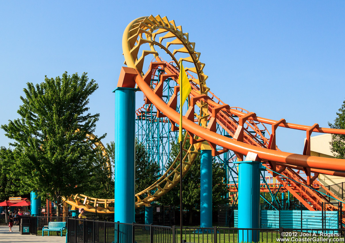 Corkscrew roller coaster at Michigan's Adventure