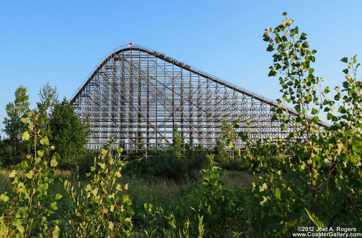 First drop on the Shivering Timbers coaster.