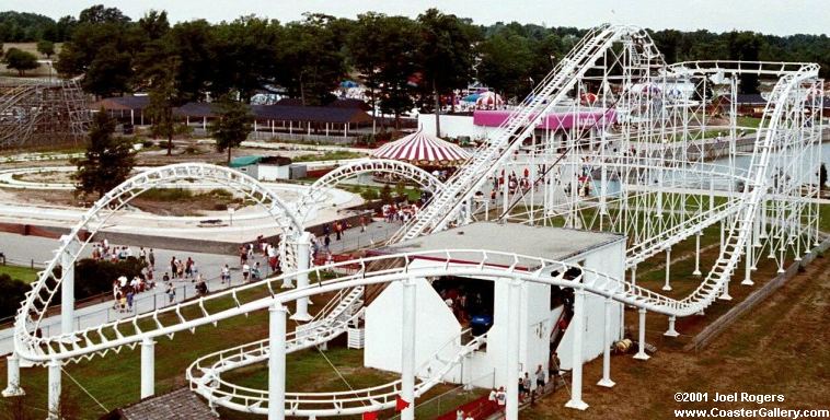 Corkscrew roller coaster built by Arrow Dynamics.