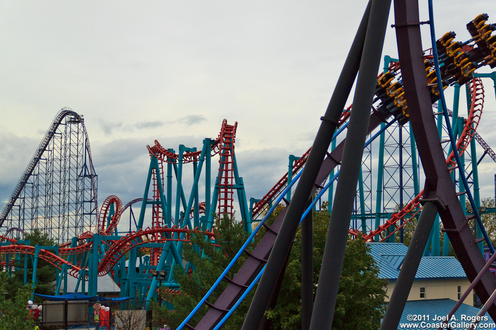 Image of Six Flags New England's roller coaster collection