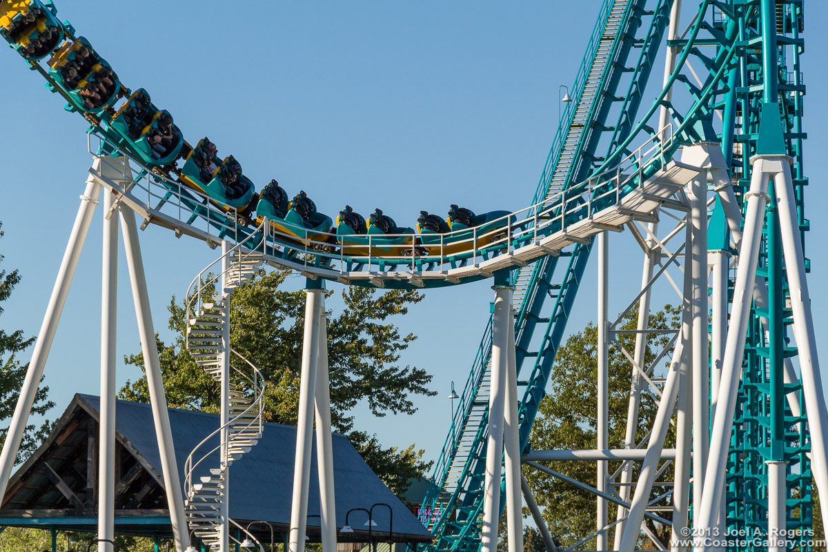 Aerial view of a Vekoma Boomerang roller coaster