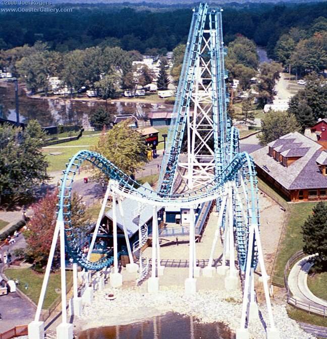 Aerial view of a Vekoma Boomerang roller coaster