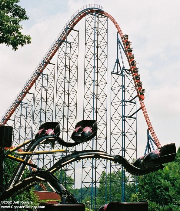 Drop on a Six Flags New England roller coaster