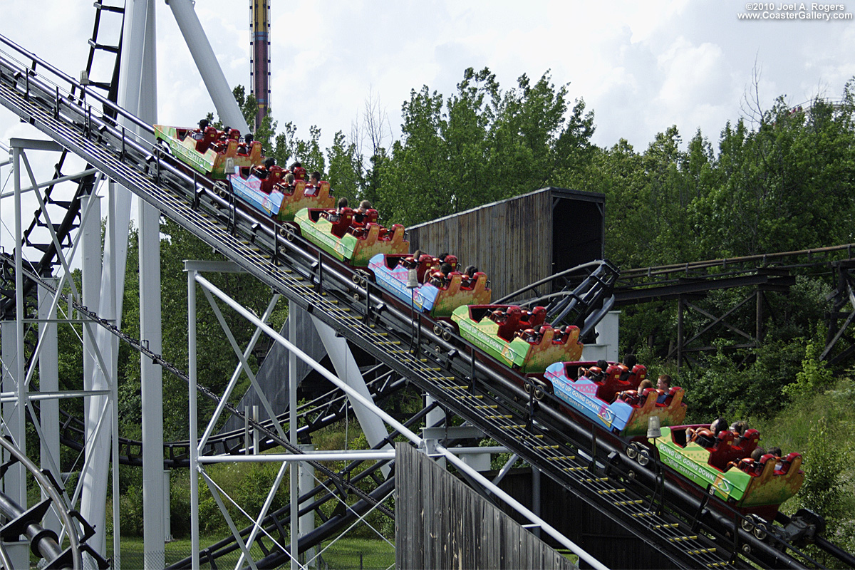 Ninja roller coaster covered in advertising