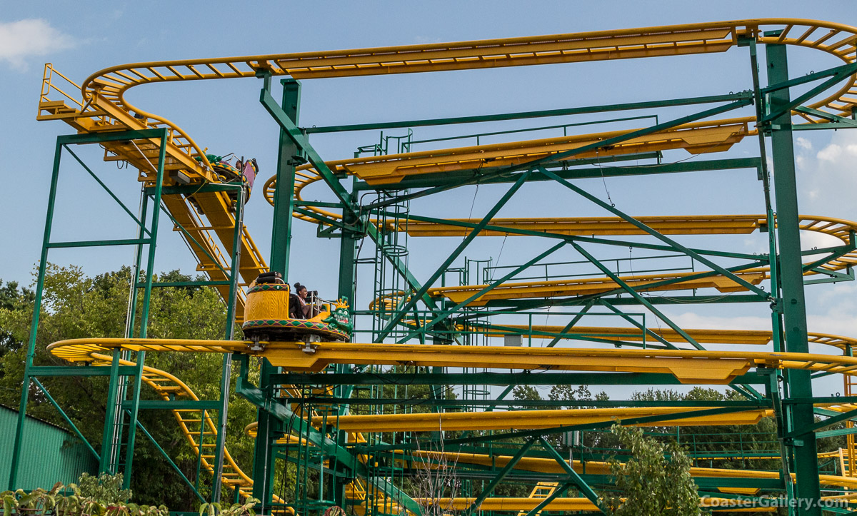 Tight turns on the Ragin' Cajun roller coaster at Six Flags America