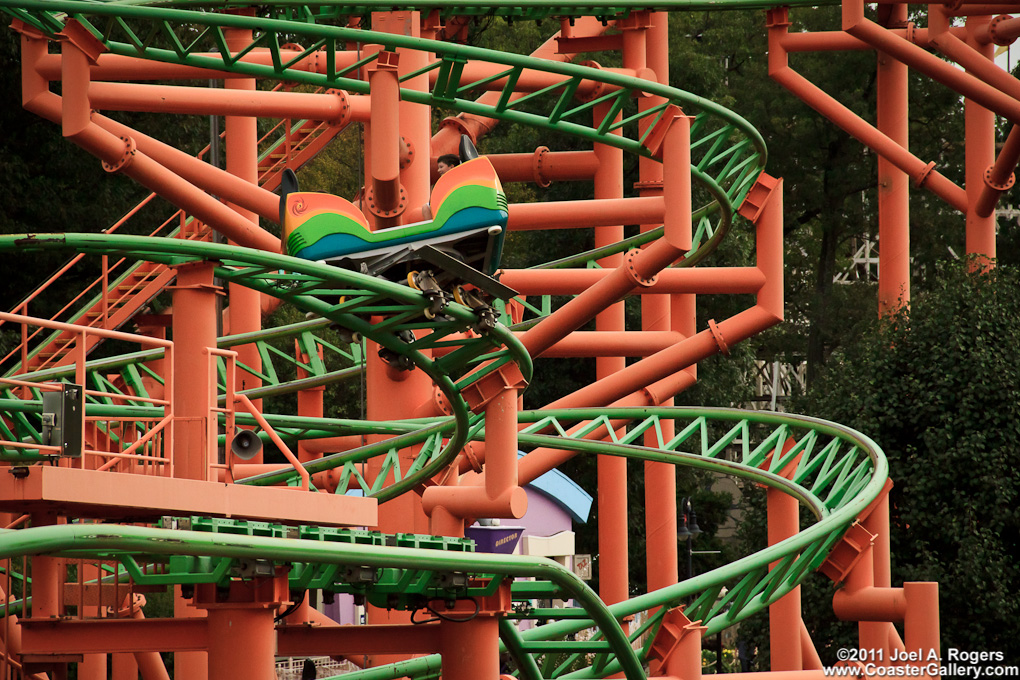 Spinning roller coaster called Pandemonium