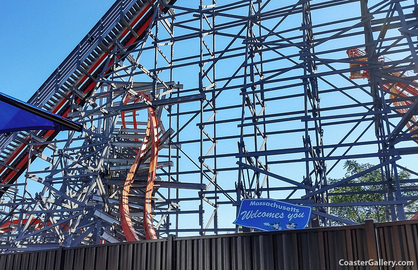 Inversions on the Wicked Cyclone RMC roller coaster at Six Flags New England