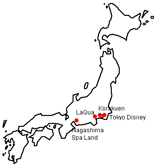 Map of Amusement Parks in Japan