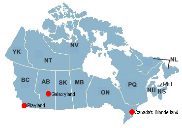 Map of Amusement Parks in Canada