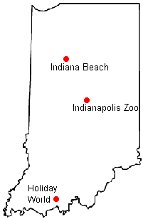 Map of Amusement Parks in Indiana