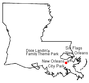 Map of Amusement Parks in Louisianna