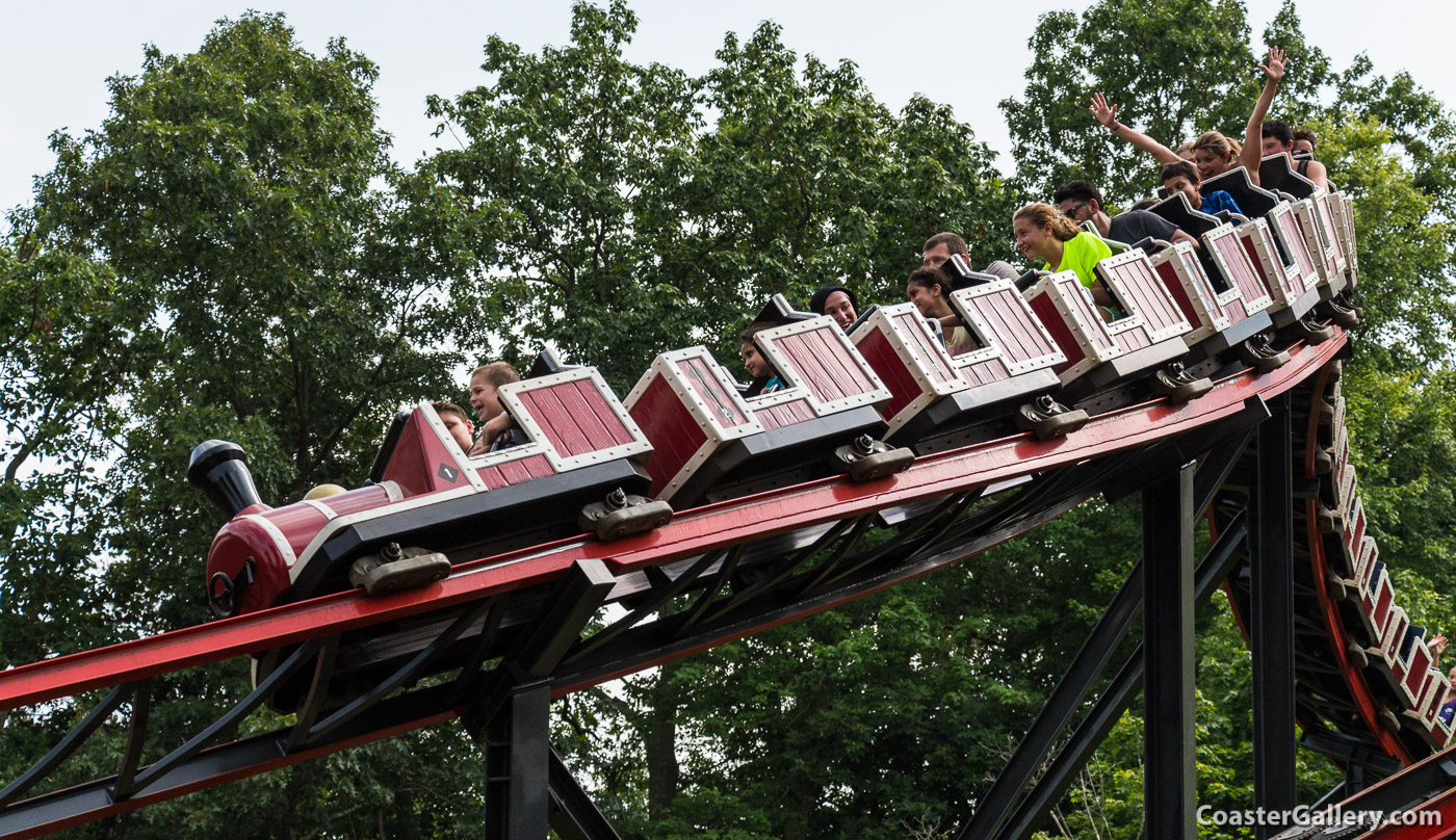 Pictures of the Harley Quinn Crazy Train family coaster at Six Flags in New Jersey