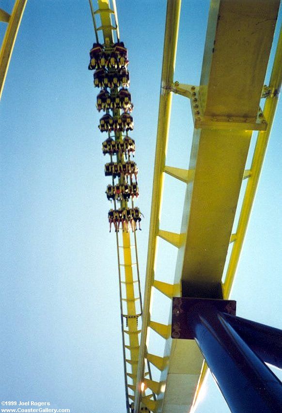 Standing under the vertical loop of Medusa (now called Bizarro) at Six Flags Great Adventure amusement park