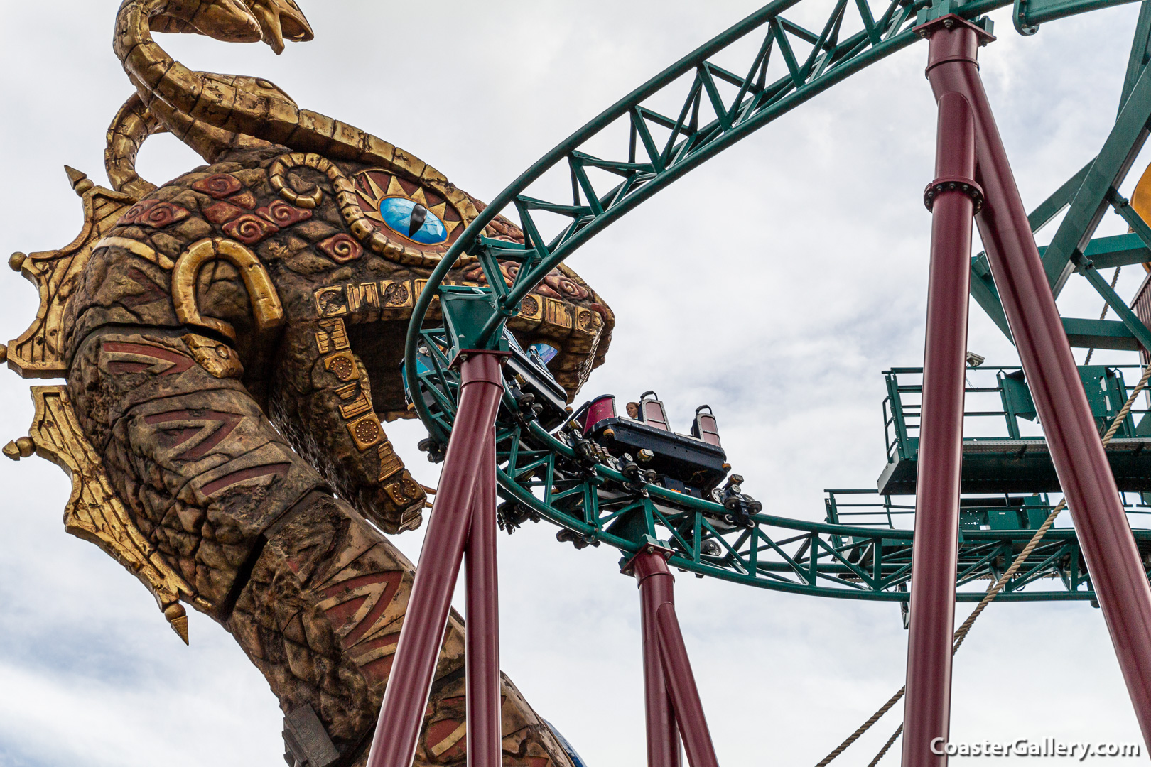 The Snake King statue - Cobra's Curse roller coaster at Busch Gardens