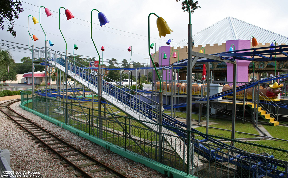 Speedy Gonzalez roller coaster operating at 
Family Kingdom Amusement Park