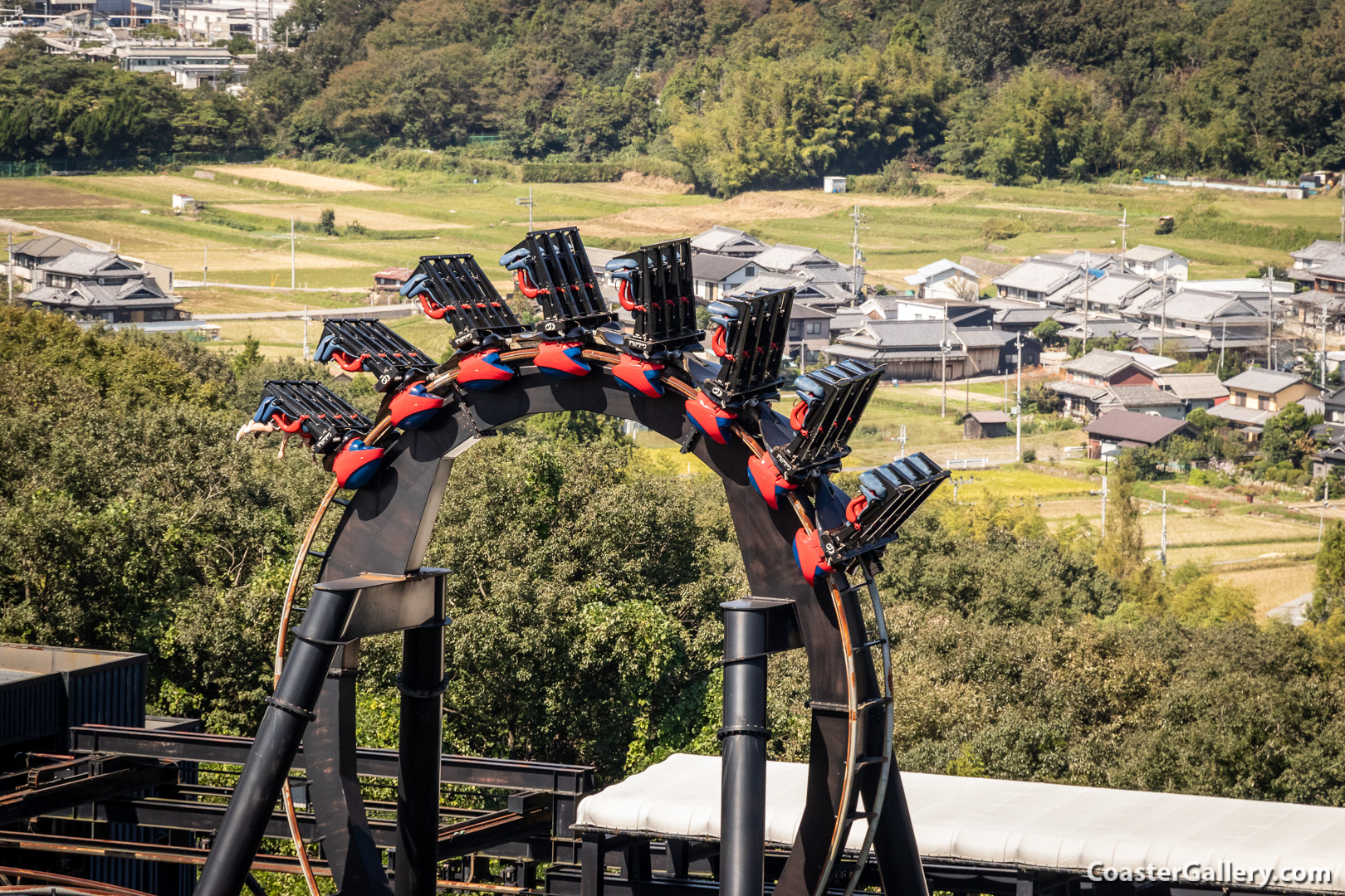 Japanese roller coaster, rice fields, and farm houses 