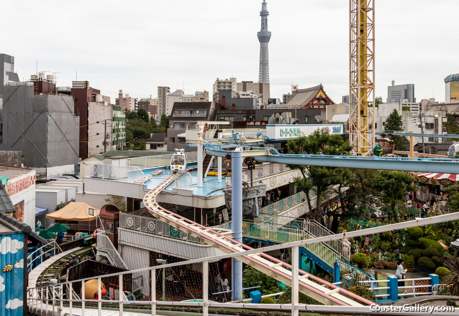Roller coaster at Hanayashiki amusement park