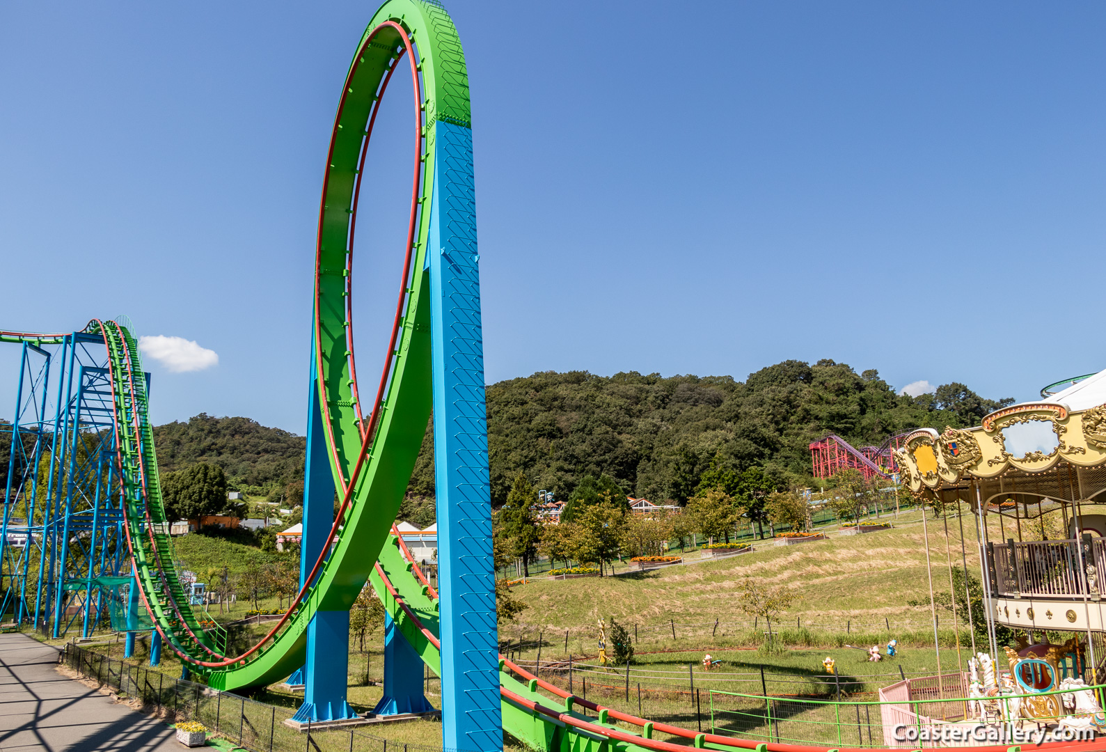 Vertical Loop on the Hurricane roller coaster at Himeji Central Park
