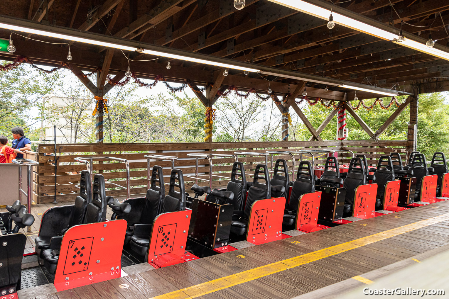 Trains and cards on the Regina roller coaster at the Tobu Zoo in Japan