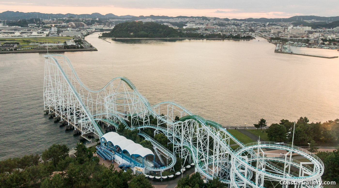 Aerial view of the helix turns of Surf Coaster Leviathan