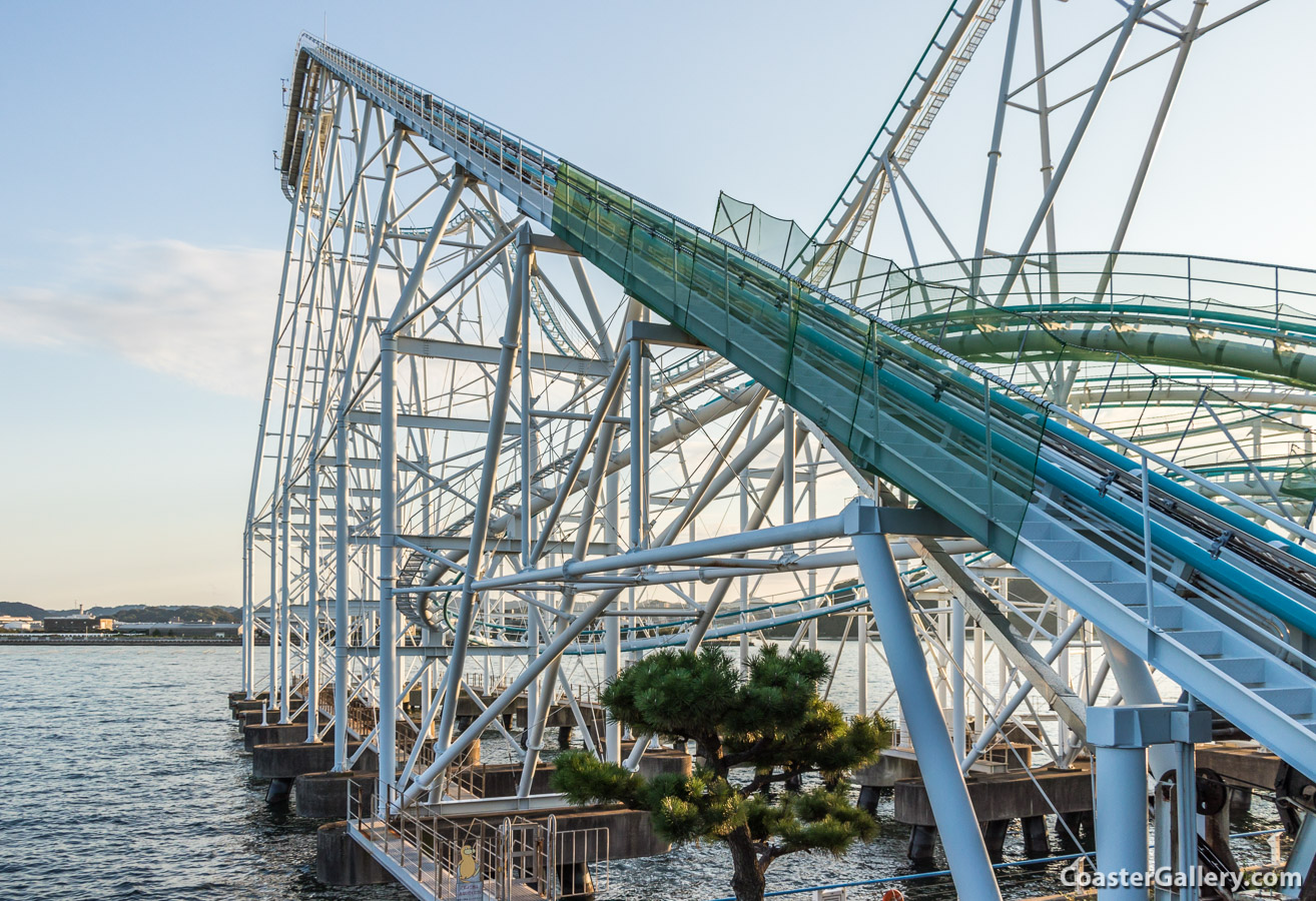 Roller coaster track over the water - Surf Coaster Leviathan