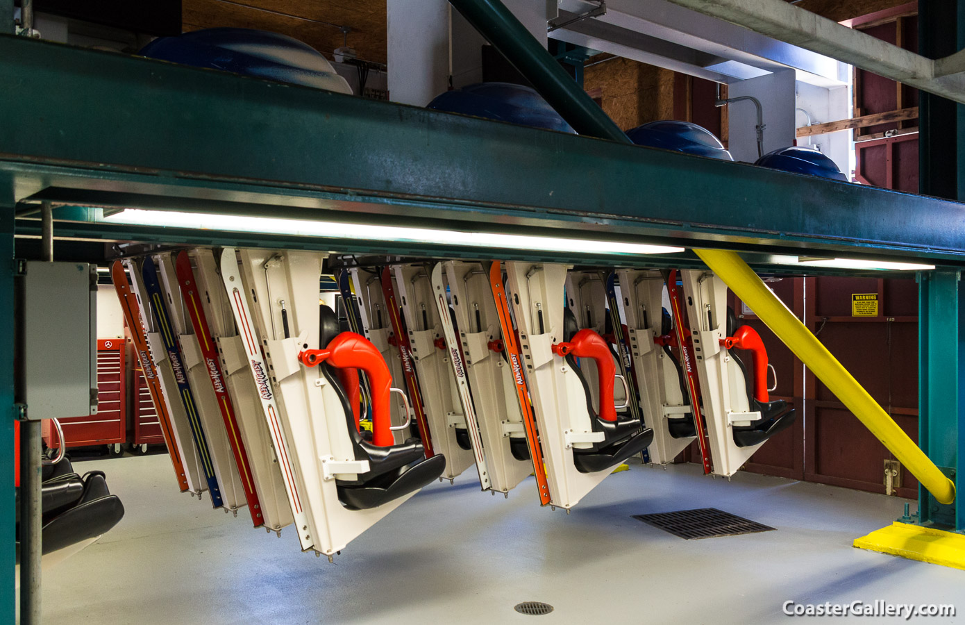 Behind-the-scenes pictures of roller coaster maintenance