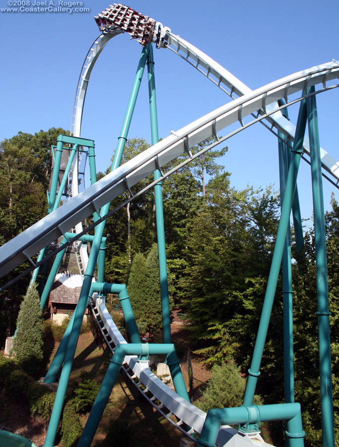 Immelmann Loop in the Alpengeist inverted roller coaster