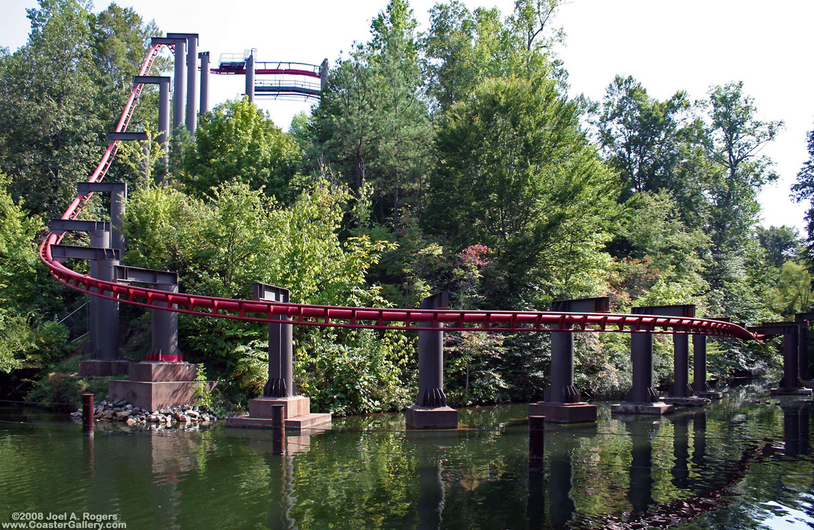 Arrow Dynamics suspended roller coaster - Big Bad Wolf over the Rhine River