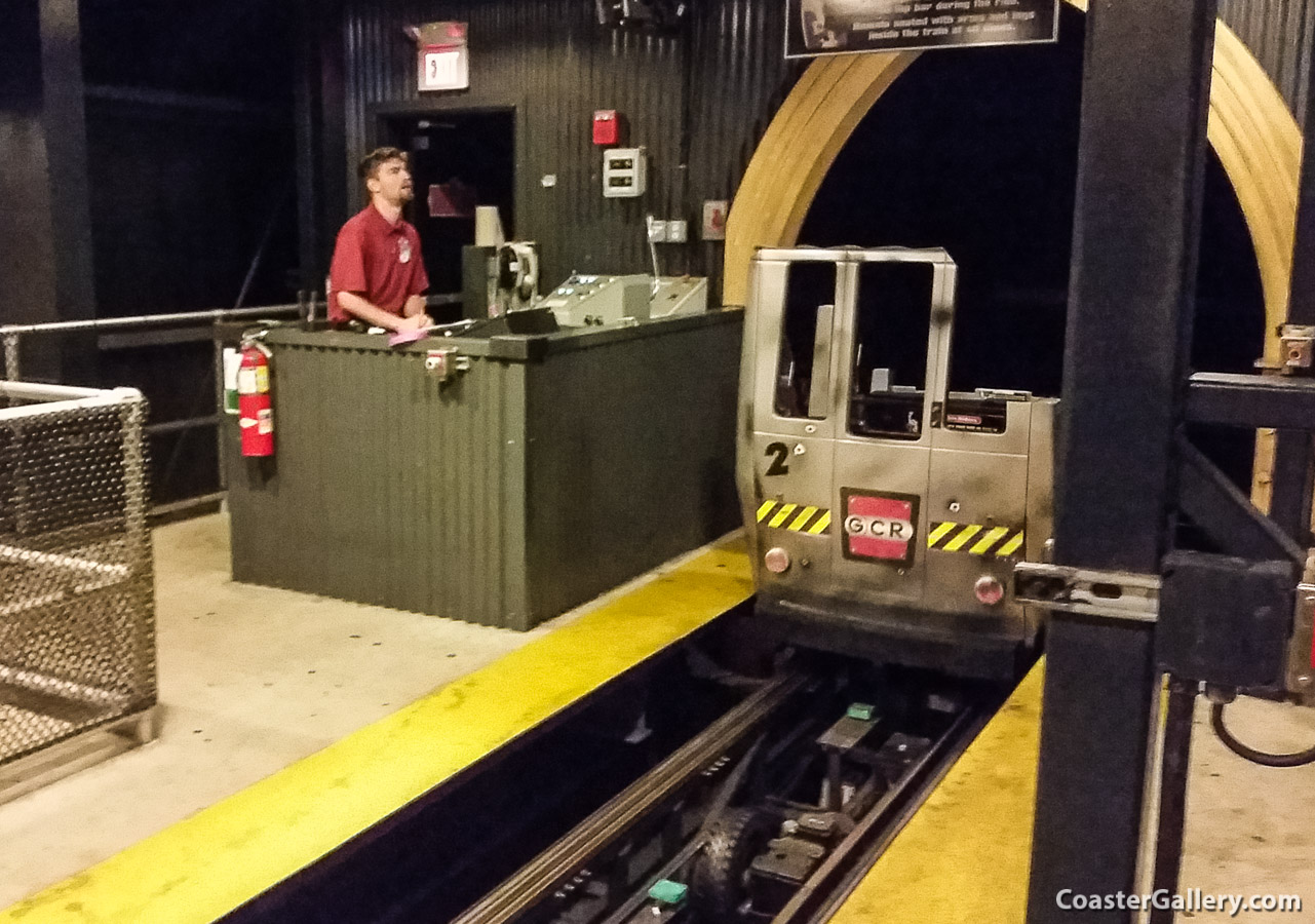 The Dark Knight Coaster at Six Flags Great Adventure - Harvey Dent played by Aaron Echkart