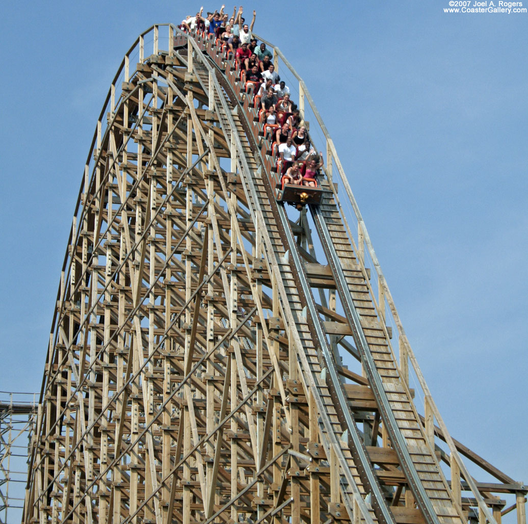 El Toro roller coaster -- train cresting the second hill