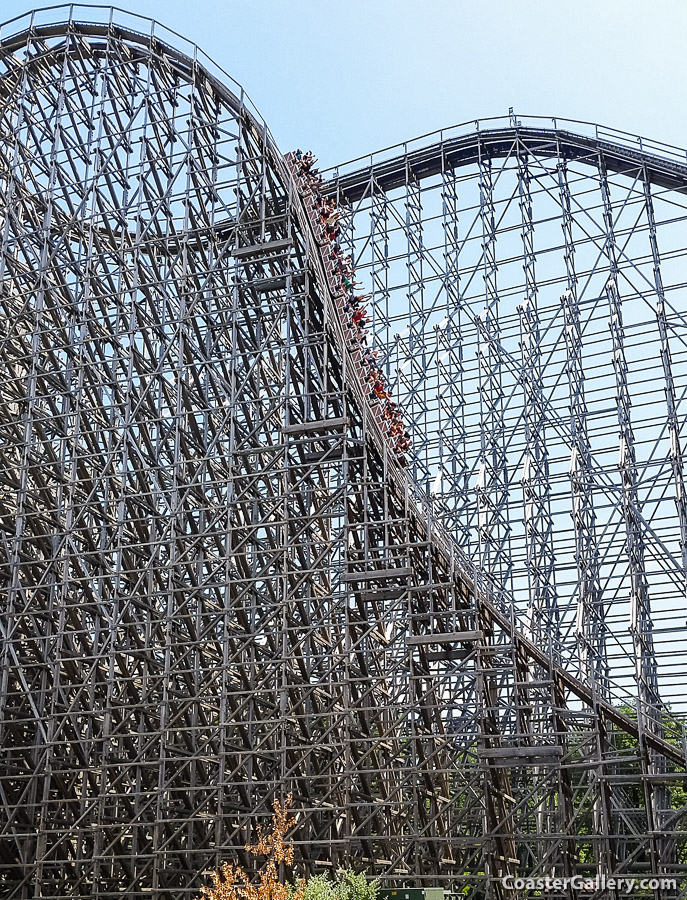 The world's steepest wooden roller coaster drop