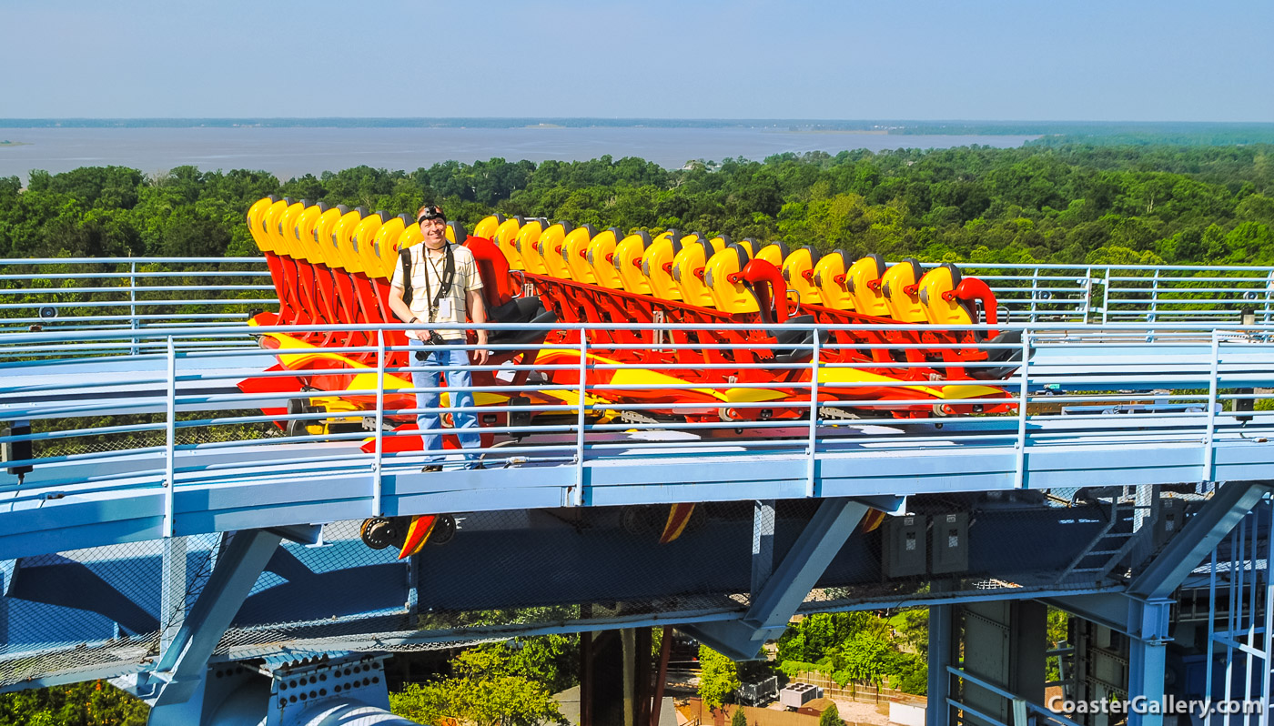 Joel Rogers standing on a roller coaster