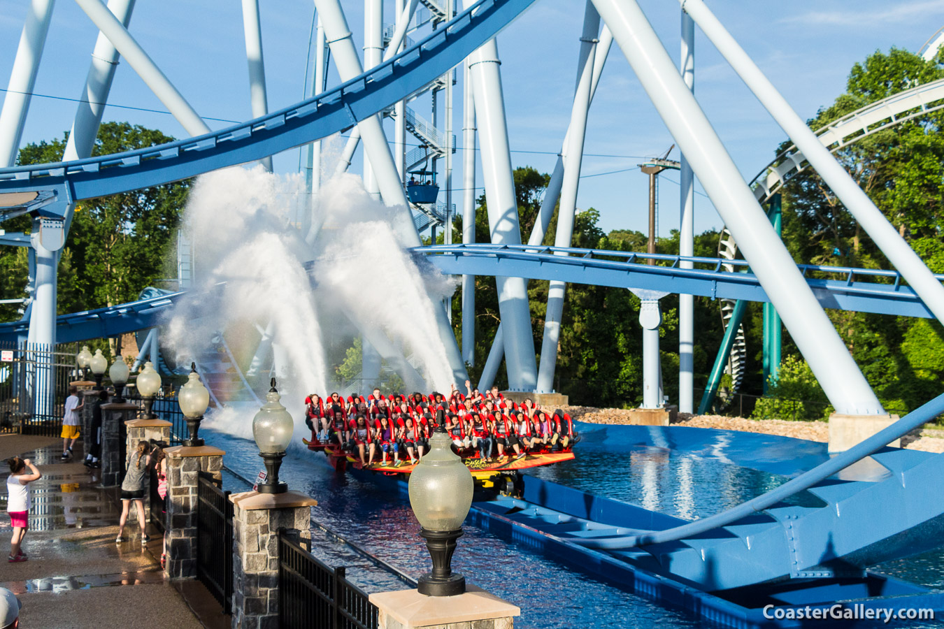 Roller coaster riders getting wet