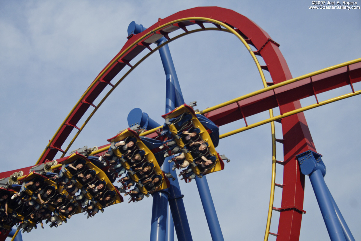 Flying roller coaster in Jackson, New Jersey