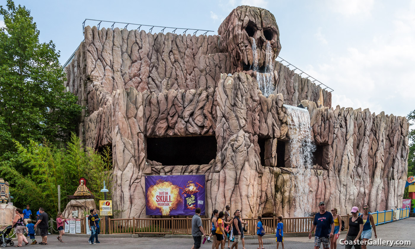 Pictures of the Skull Mountain indoor roller coaster at Six Flags Great Adventure