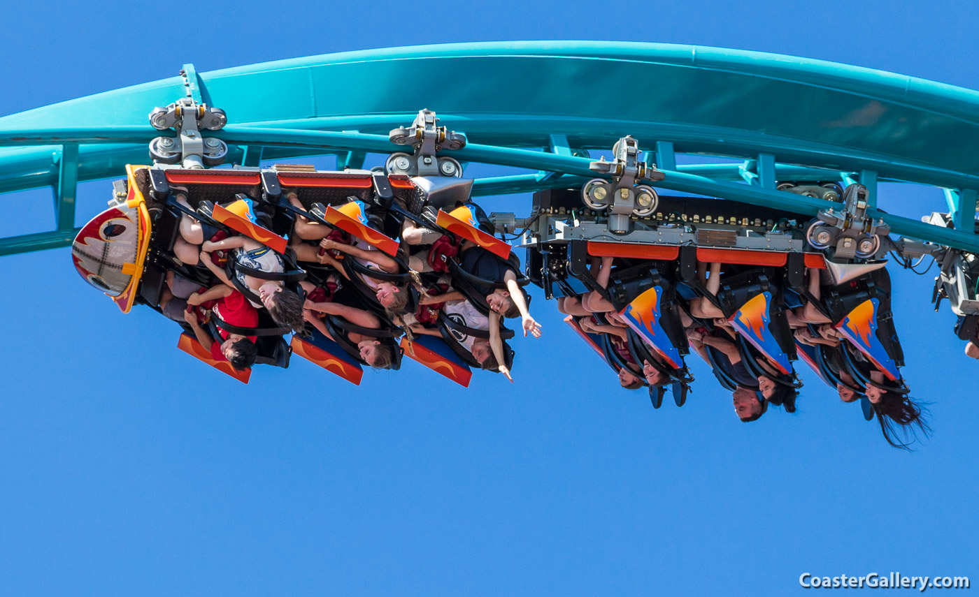 Lapbar and shoulder harnesses on the Tempesto roller coaster in Williamsburg, Virginia