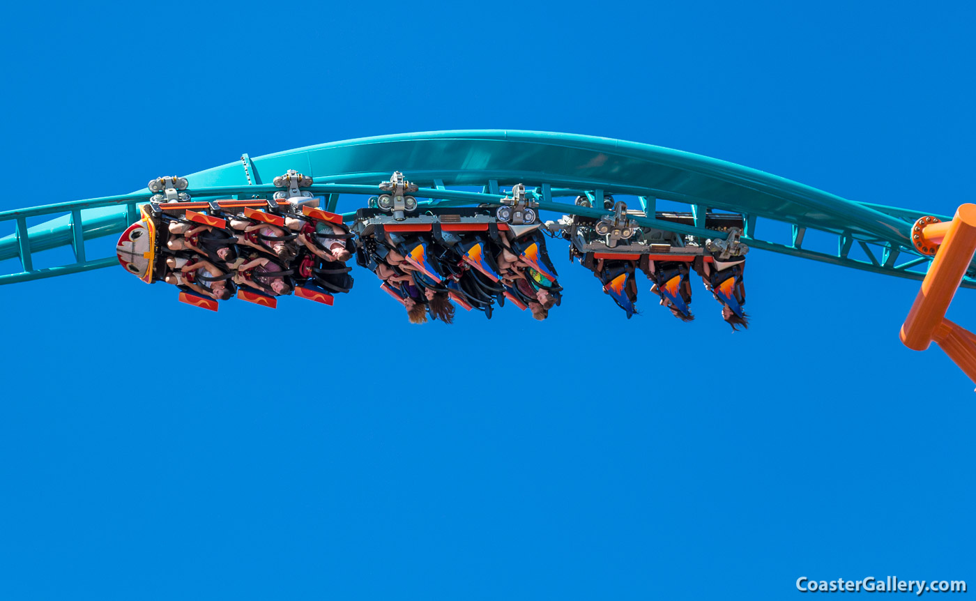 Going upside-down on the In-Line Twist inversion - Tempesto roller coaster pictures
