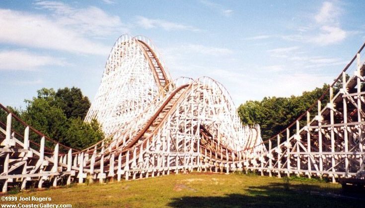The structure of the Rolling Thunder roller coaster 
as seen on a behind-the-scenes tour