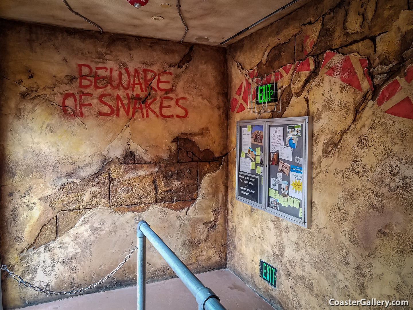 Waiting queue and pre-show on the Cobra's Curse roller coaster at Busch Gardens Tampa in Tampa Bay, Florida