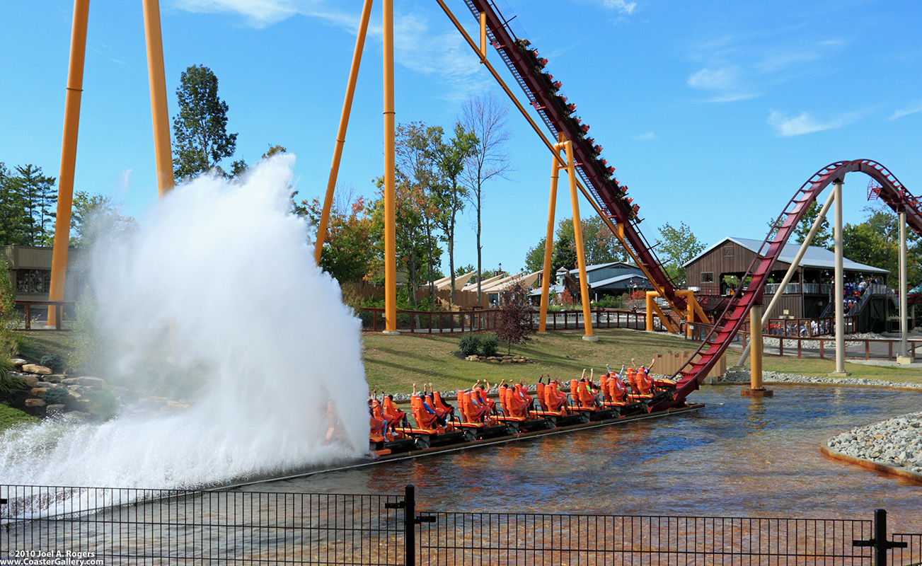Roller coaster making water plumes