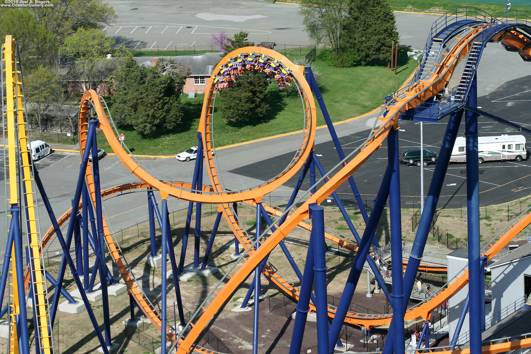 Orange and yellow track with blue supports