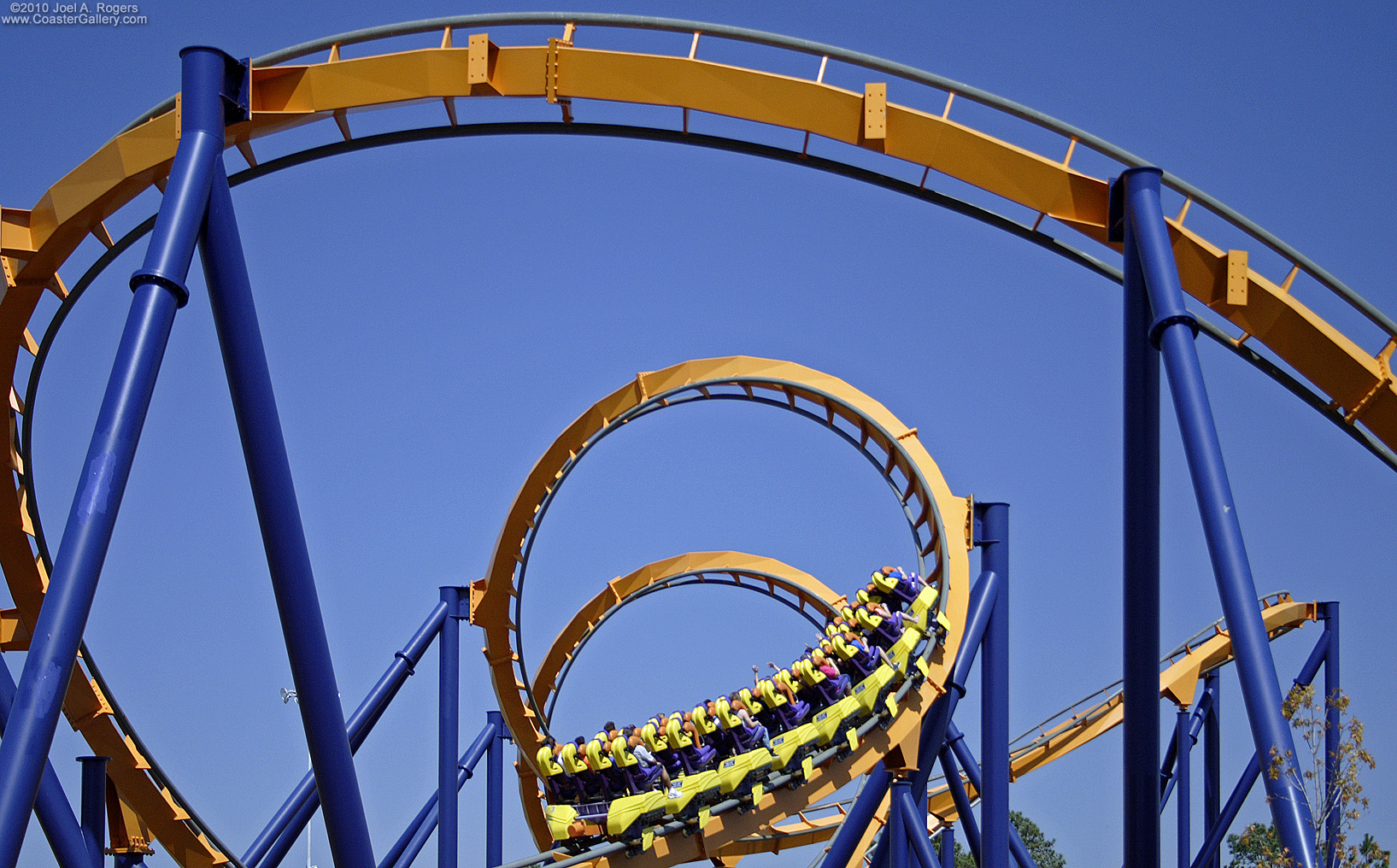 Floorless trains going through a roller coaster loop