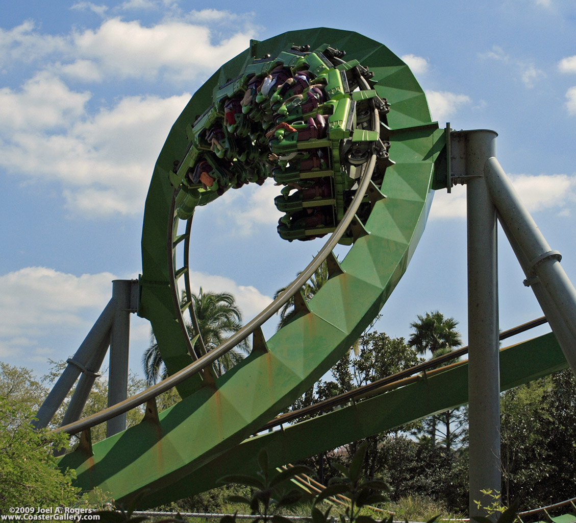 Flat Spin inversion on the Incredible Hulk roller coaster