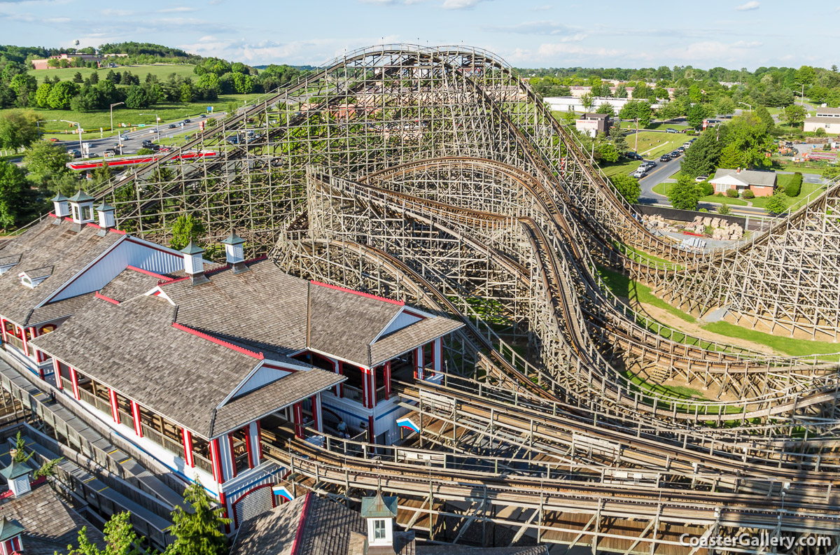 The loading station of the Lightning Racer roller coaster