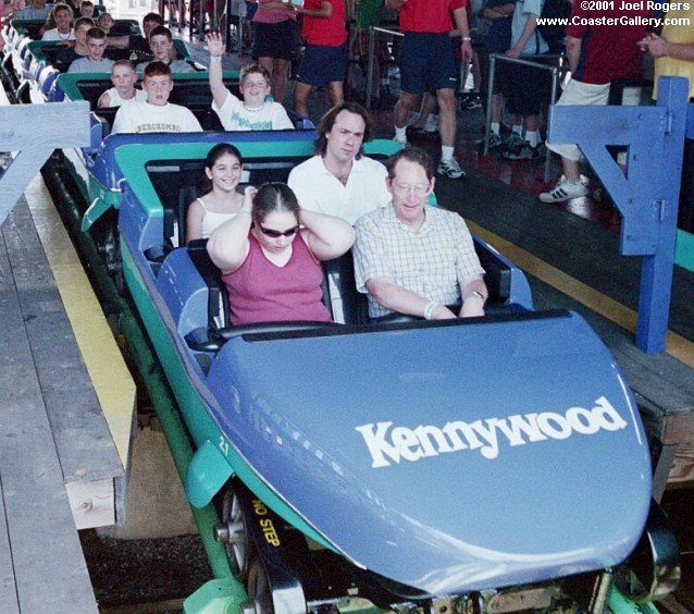 Roller coaster train in the station at Kennywood